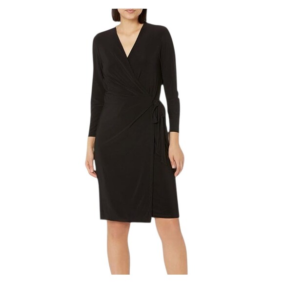 Anne Klein Faux Wrap Dress L Black V-Neck Women’s NWT - Picture 1 of 4